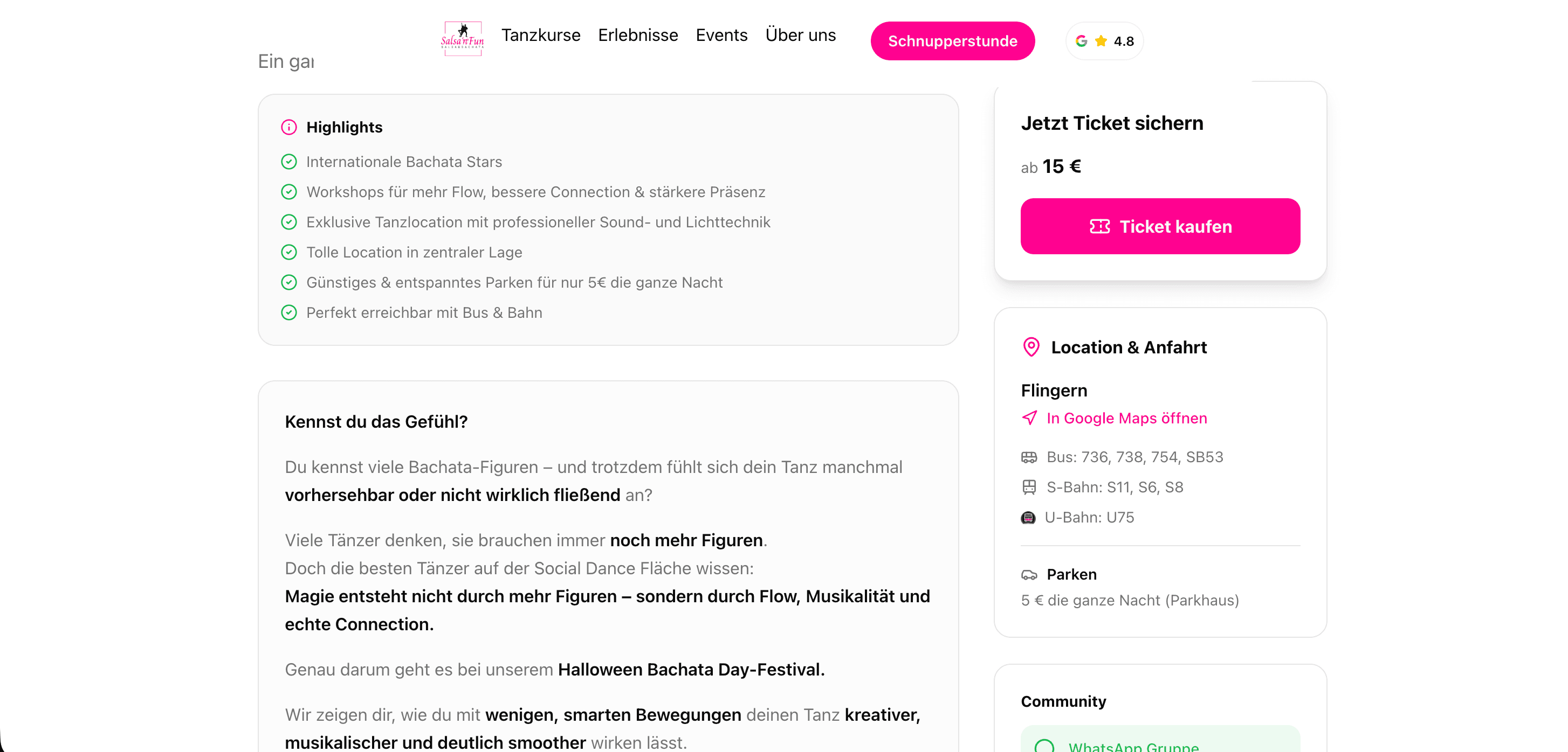 Event-Detailseite + Ticketing